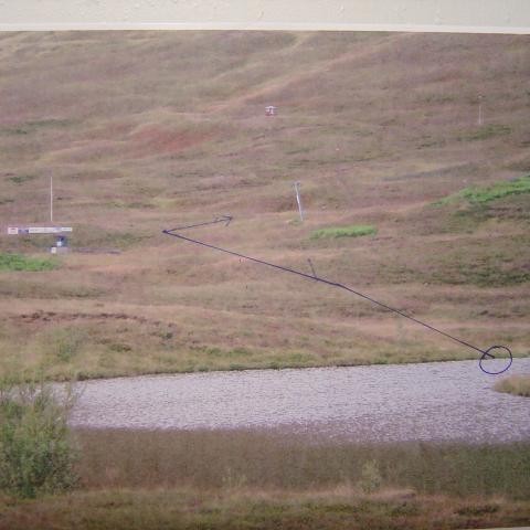 Stórhólstjörnin og staðurinn þar sem vatnið er tekið úr henni.